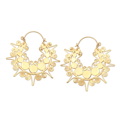 Vergoldete Reif-Ohrringe, 'Golden Tiara' - Handgefertigte balinesische vergoldete Messing-Reifen-Ohrringe