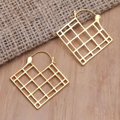 Gold-plated drop earrings, 'Hungry Heart' - Hand Crafted Balinese Gold-Plated Brass Drop Earrings