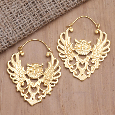 Gold-plated drop earrings, 'Outstretched Wings' - Artisan Made Balinese Gold-Plated Brass Drop Earrings