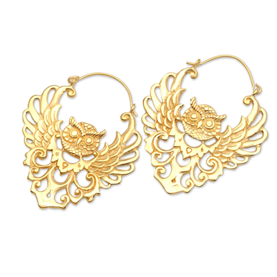 Vergoldete Tropfen-Ohrringe, 'Outstretched Wings' - Kunsthandwerklich gefertigte balinesische Tropfenohrringe aus vergoldetem Messing