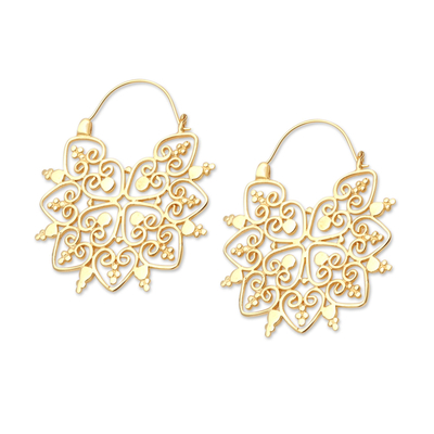 Gold-plated drop earrings, 'Independent Love' - Artisan Crafted Gold-Plated Brass Drop Earrings from Bali