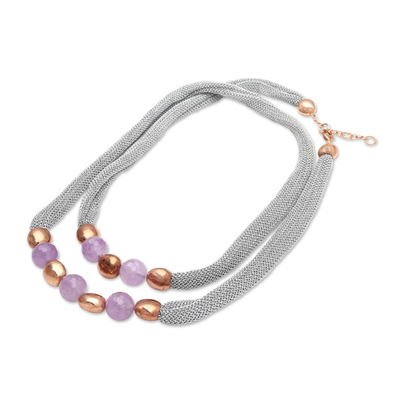 Rose gold-accented amethyst beaded necklace, 'Gold and Lavender' - Handmade Rose Gold-Accented Amethyst Beaded Necklace