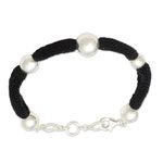 Silver-plated station bracelet, 'In Order' - Silver and Black Mesh Station Bracelet