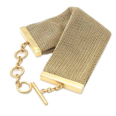 Gold-plated wristband bracelet, 'Weekend Night' - Gold-Plated Mesh Wristband Bracelet