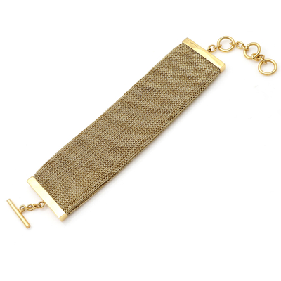 Gold-plated wristband bracelet, 'Weekend Night' - Gold-Plated Mesh Wristband Bracelet