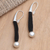 Silver-plated drop earrings, 'Identical' - Silver and Black Mesh Drop Earrings