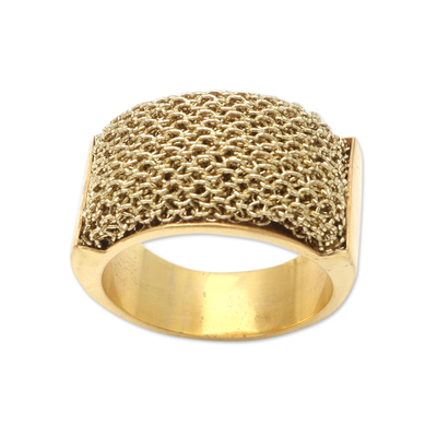 Gold-Plated Brass and Mesh Band Ring