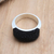 Silver-plated band ring, 'Dark and Light' - Silver-Plated and Black Polyester Mesh Band Ring