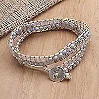 Multi-gemstone wrap bracelet, 'Grey Dove'