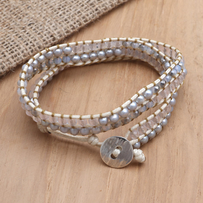Multi-gemstone wrap bracelet, 'Grey Dove' - Quartz and Crystal Wrap Bracelet from Bali