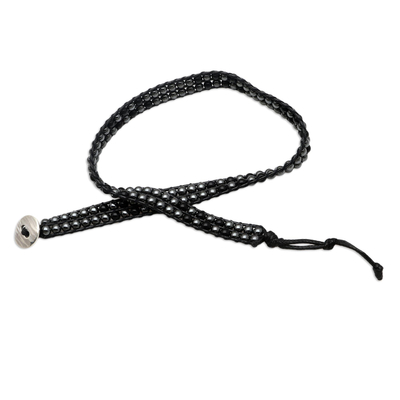 Wickelarmband aus Hämatit und Onyx - Handgefertigtes Wickelarmband aus Onyx und Hämatit