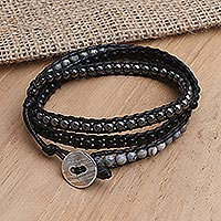 Multi-gemstone wrap bracelet, 'Grey Day' - Handmade Jasper and Onyx Wrap Bracelet