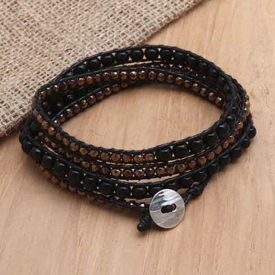 Wickelarmband aus Onyx und Hämatit - Handgefertigtes Wickelarmband aus Onyx und Hämatit aus Bali