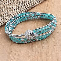 Amazonite and cultured pearl wrap bracelet, 'Grey Sea' - Amazonite and Cultured Pearl Wrap Bracelet