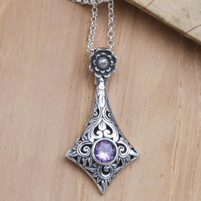 Amethyst pendant necklace, 'Angelic Amethyst' - Handmade Sterling Silver and Amethyst Pendant Necklace