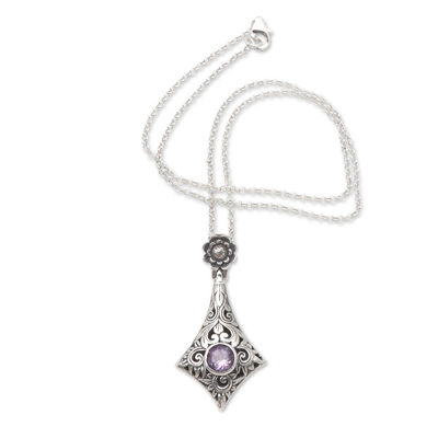 Amethyst pendant necklace, 'Angelic Amethyst' - Handmade Sterling Silver and Amethyst Pendant Necklace