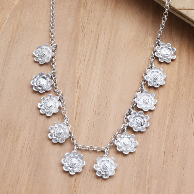 Collar colgante de plata esterlina - Collar con colgante de motivo floral en plata de primera ley