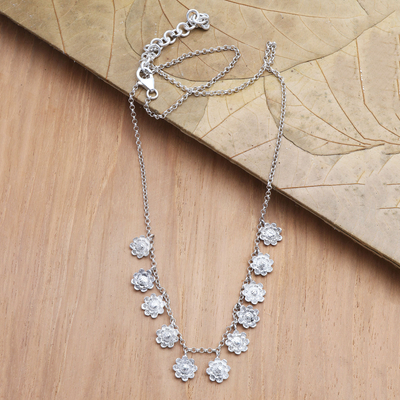 Sterling silver pendant necklace, 'Fun and Flirty' - Sterling Silver Floral-Motif Pendant Necklace