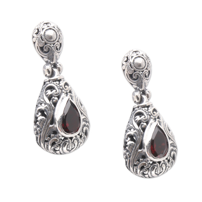 Garnet dangle earrings, 'Evening Fire' - Hand Made Garnet and Sterling Silver Dangle Earrings