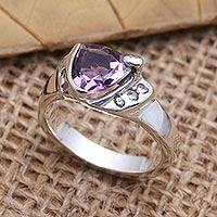 Amethyst and cubic zirconia cocktail ring, 'Tasty Treat in Purple' - Sterling Silver and Amethyst Cocktail Ring