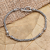 Sterling silver link bracelet, 'Interrupted' - Hand Crafted Sterling Silver Link Bracelet