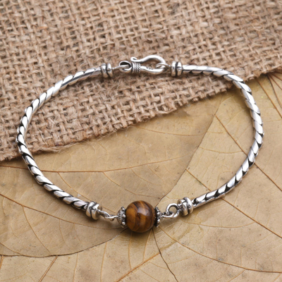 Tigerauge-Perlenarmband - Armband aus Sterlingsilber und Tigerauge-Perlen