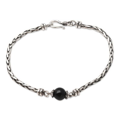 Sterling Silver and Onyx Beaded Bracelet