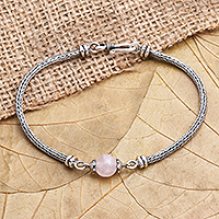 Rose quartz beaded bracelet, 'Nearest Planet in Pink' - Sterling Silver and Rose Quartz Beaded Bracelet