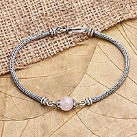 Pulsera con cuentas de cuarzo rosa, 'Planeta más cercano en rosa' - Pulsera con cuentas de plata de ley y cuarzo rosa