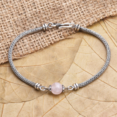Rose quartz beaded bracelet, 'Nearest Planet in Pink' - Sterling Silver and Rose Quartz Beaded Bracelet