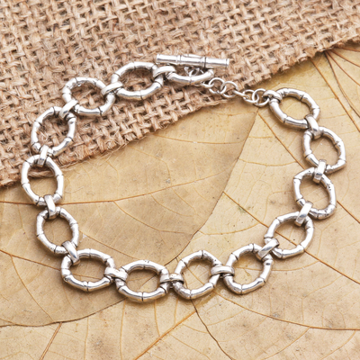 Sterling silver link bracelet, 'Bamboo Intrigue' - Artisan Crafted Sterling Silver Link Bracelet