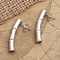 Sterling silver drop earrings, 'Bamboo Intrigue' - Hand Made Sterling Silver Drop Earrings