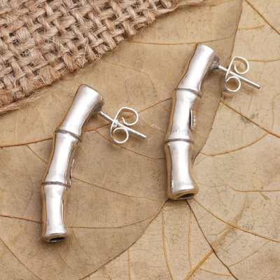 Sterling silver drop earrings, 'Bamboo Intrigue' - Hand Made Sterling Silver Drop Earrings