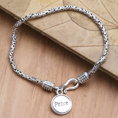 Hand Made Sterling Silver Charm Bracelet, 'Chain Of Peace