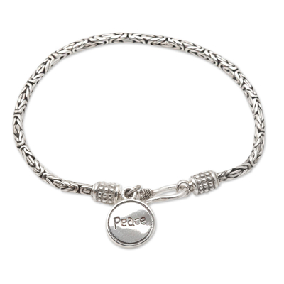 Sterling silver charm bracelet, 'Chain Of Peace' - Hand Made Sterling Silver Charm Bracelet