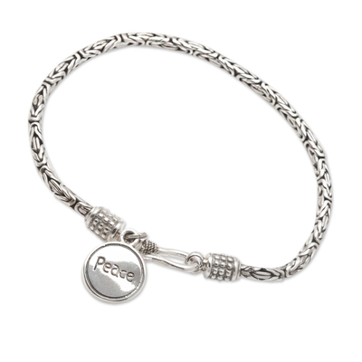 Hand Made Sterling Silver Charm Bracelet, 'Chain Of Peace'