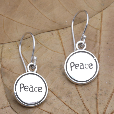 Sterling silver dangle earrings, 'Believe in Peace' - Hand Crafted Sterling Silver Dangle Earrings
