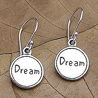 Sterling silver dangle earrings, 'To Sleep, To Dream' - Inspirational Sterling Silver Dangle Earrings
