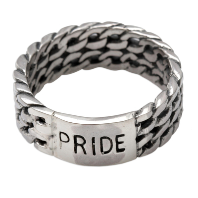 Men's sterling silver band ring, 'Be Proud' - Men's Inspirational Sterling Silver Band Ring