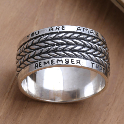 Sterling silver band ring, 'You're Amazing' - Hand Crafted Sterling Silver Band Ring