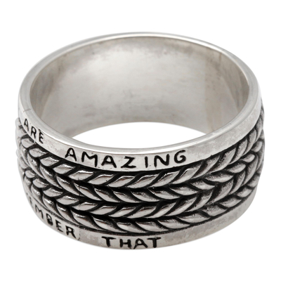 Sterling silver band ring, 'You're Amazing' - Hand Crafted Sterling Silver Band Ring