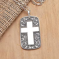 Men's sterling silver pendant necklace, 'Faithful Future' - Sterling Silver Cross Pendant Necklace