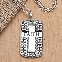 Men's sterling silver pendant necklace, 'Faithful Forever' - Artisan Crafted Sterling Silver Cross Necklace