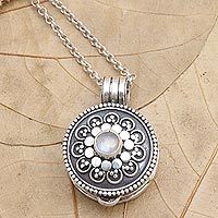 Sterling Silver and Leather Locket Necklace, 'Secret Path