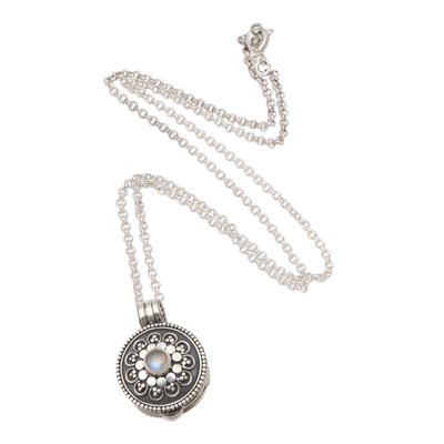Rainbow Moonstone and Sterling Silver Locket Necklace
