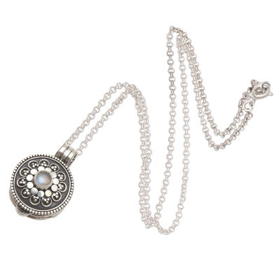 Collar con medallón de piedra lunar arcoíris - Collar con medallón de plata de ley y piedra lunar arcoíris