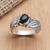 Onyx single stone ring, 'Frangipani Leaves' - Sterling Silver and Onyx Single Stone Ring