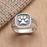 Sterling silver signet ring, 'True Loyalty' - Sterling Silver Paw Print Signet Ring