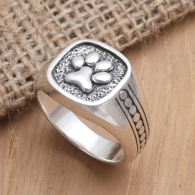 Sterling silver signet ring, 'True Loyalty' - Sterling Silver Paw Print Signet Ring
