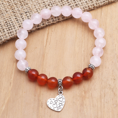 Rose quartz and carnelian charm bracelet, Loving Mood
